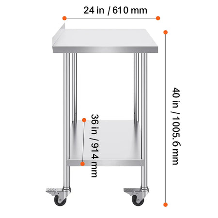 Stainless Steel Work Table With Casters Heavy Duty 24x60 24 x 36 in / spain