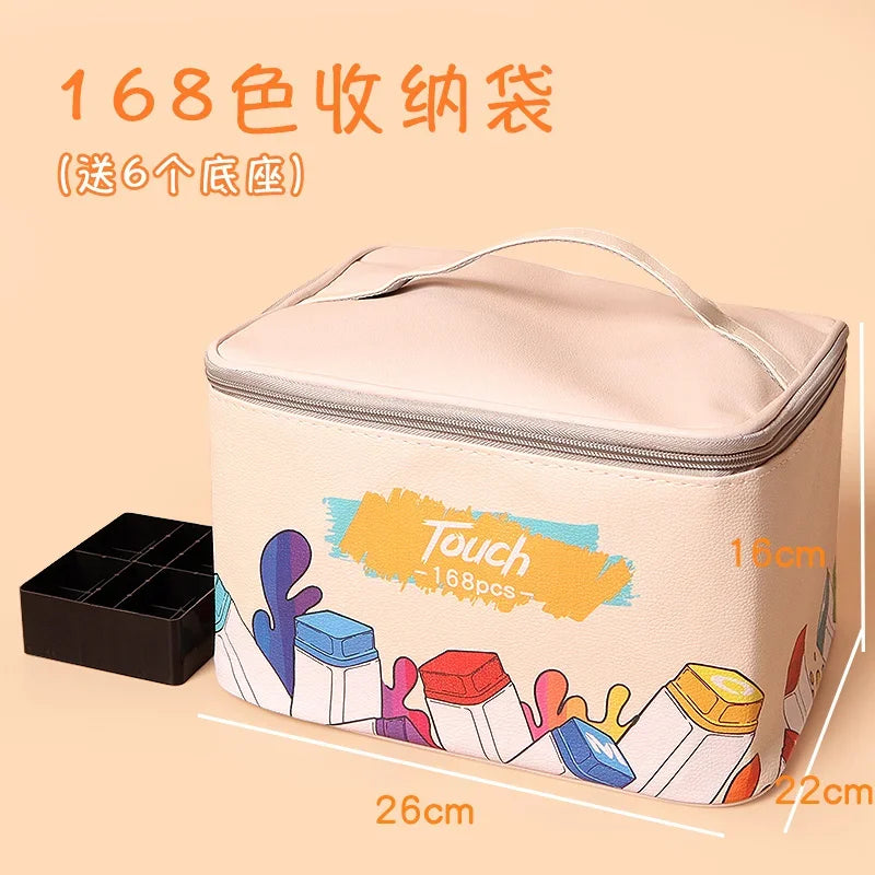 Large-Capacity Waterproof Marker Storage Bag - 210 Slot with Textured Leather Design 168 grids