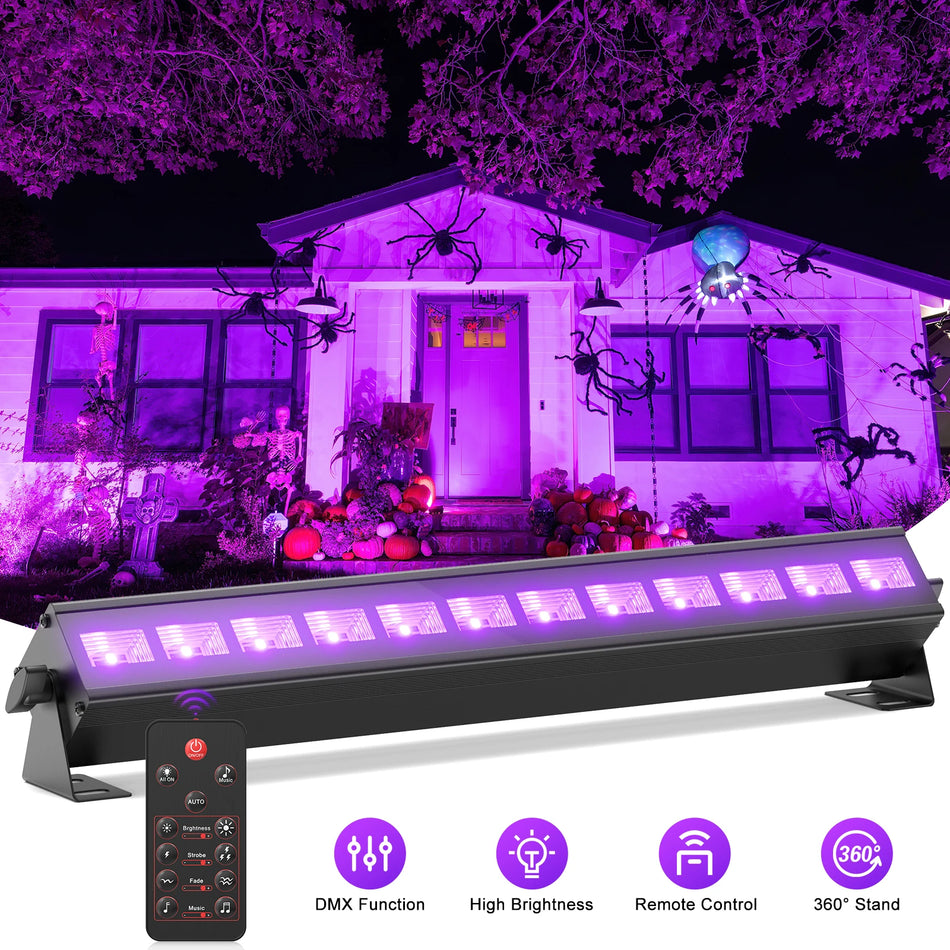 UV 12 LED Φωτιστικό Τοίχου Πλύσης, Σετ 4 Τεμαχίων DMX512 Εφέ Σκηνής με Τηλεχειριστήριο για DJ, Ντισκο, Πάρτι, Γάμο