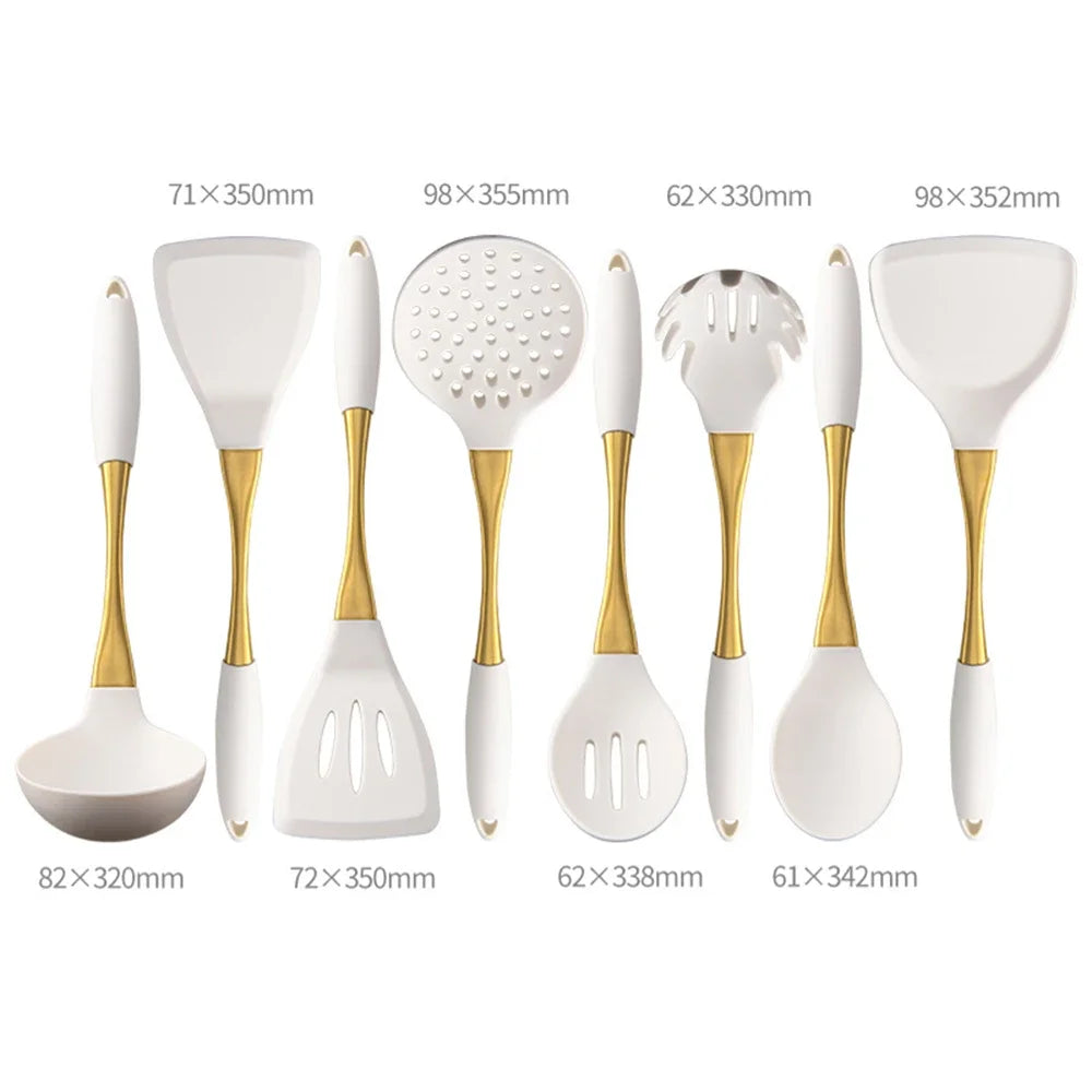 8Pcs White Gold Silicone Kitchenware Set &ndash; Heat-Resistant and Eco-Friendly
