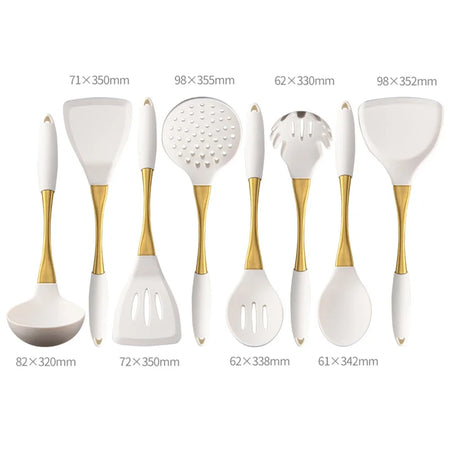 8Pcs White Gold Silicone Kitchenware Set &ndash; Heat-Resistant and Eco-Friendly