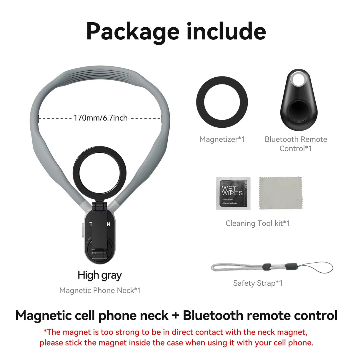 TELESIN Silicone Magnetic Quick Release Neck Mount &ndash; Secure Grey remote set