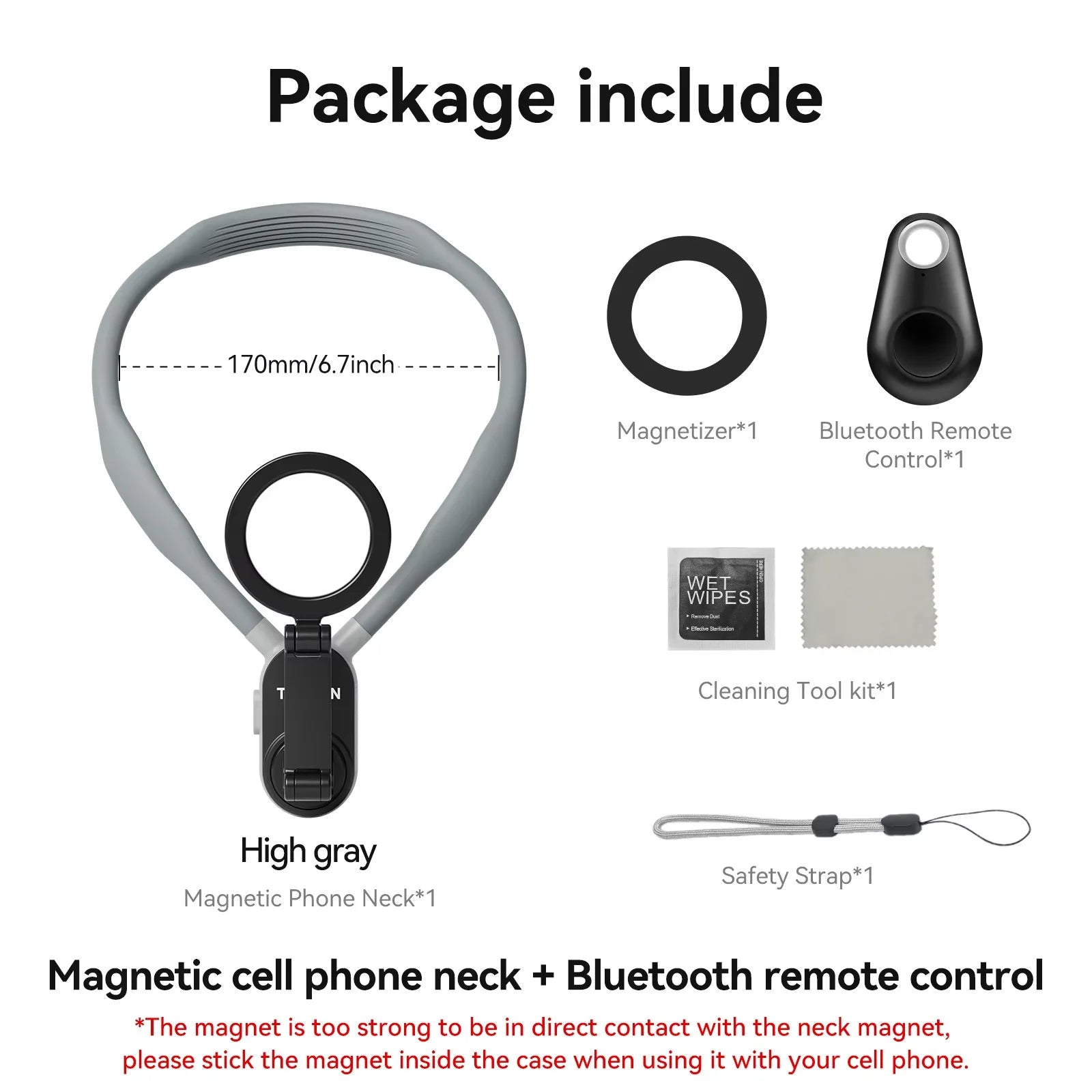TELESIN Silicone Magnetic Quick Release Neck Mount &ndash; Secure Grey remote set