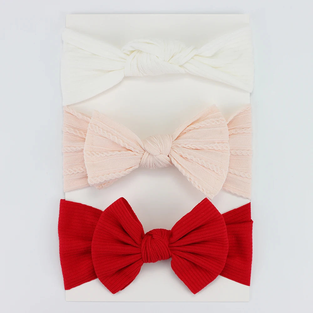 Knit Baby Headband Set - 3 Soft Nylon Bows for Infant Girls C3