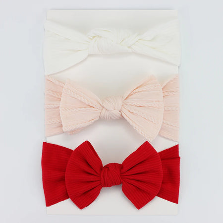 Knit Baby Headband Set - 3 Soft Nylon Bows for Infant Girls C3