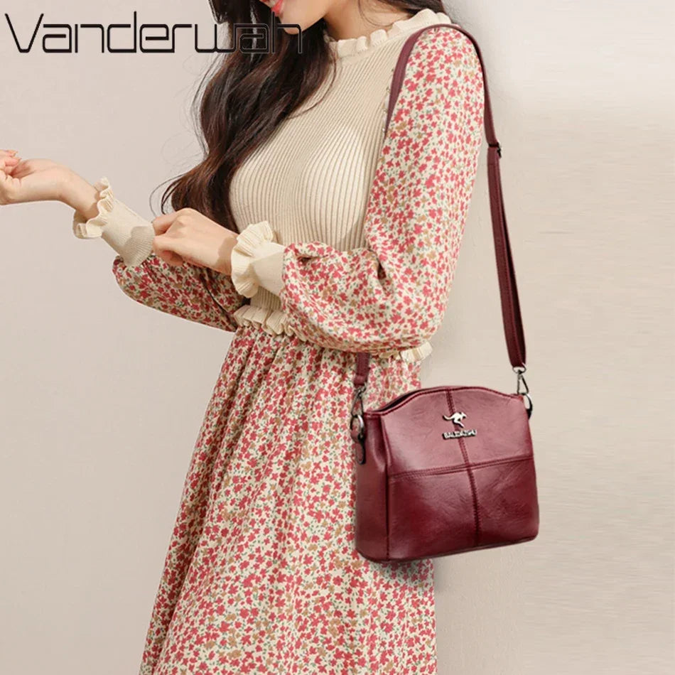 Borsa a tracolla in pelle morbida per donna, borsa a spalla di lusso con cerniera, tasche interne