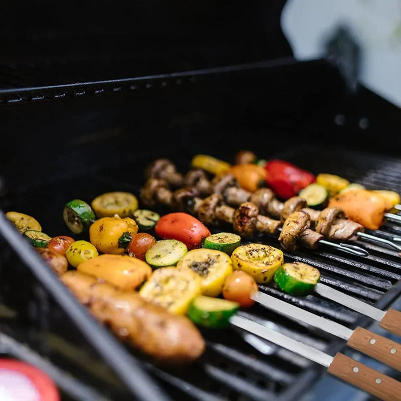 Premium 55cm Stainless Steel BBQ Skewers with Wooden Handle - Set of 6