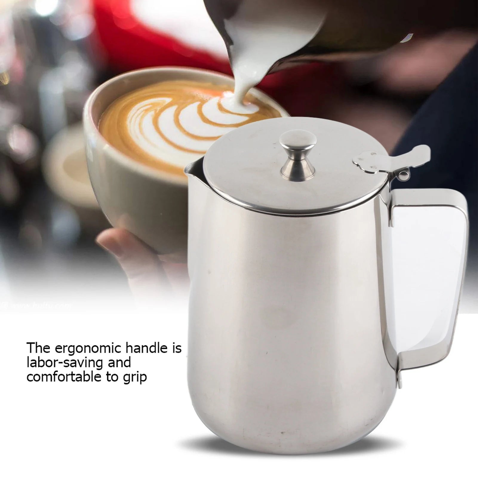Stainless Steel Milk Frothing Pitcher With Lid &ndash; Latte Art