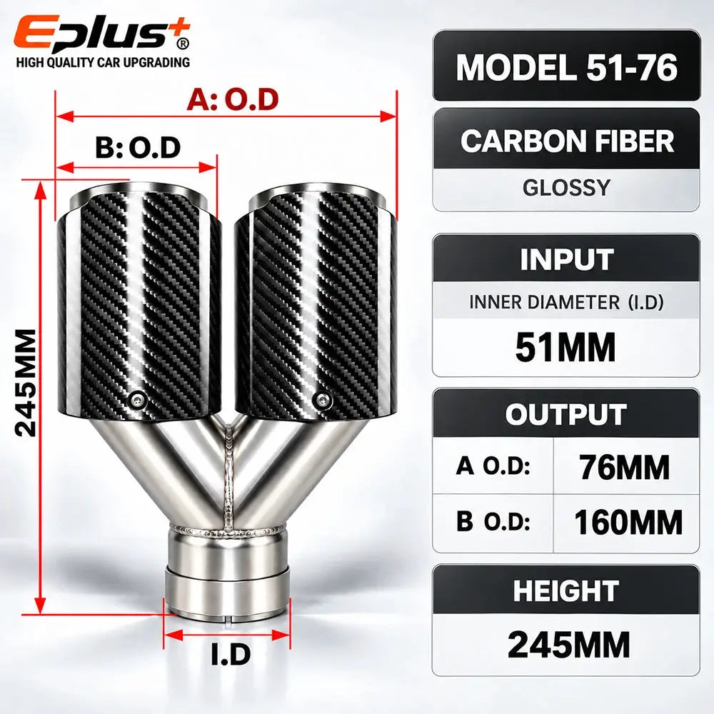 Y Shape Double Exit Carbon Fiber Glossy&Matte Universal Car Exhaust Muffler Tip Mufflers Nozzle Decoration Stainless Silver by InterCyprus Trading Ltd