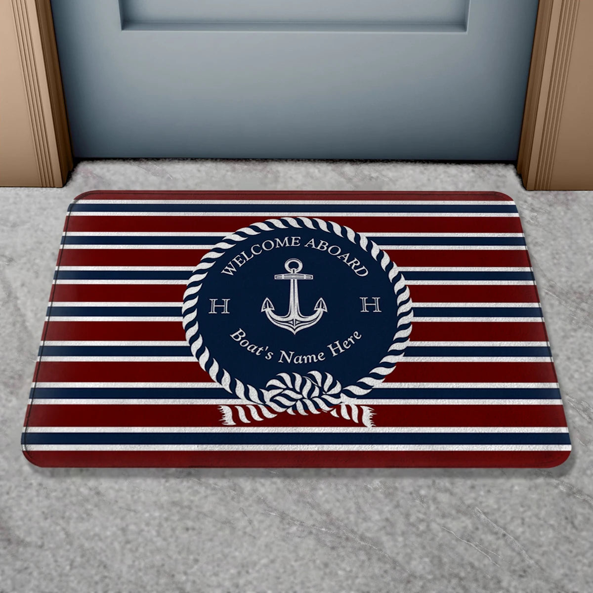 Custom Boat Name Non Slip Nautical Theme Doormat | Personalized Bath Rug