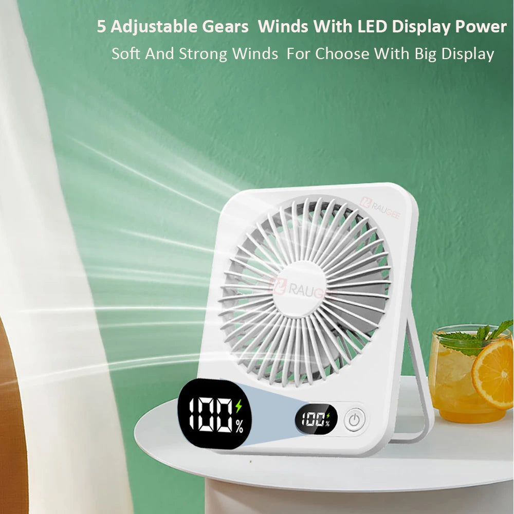 Desk Fan USB Rechargeable &ndash; Five Speed Adjustable 180