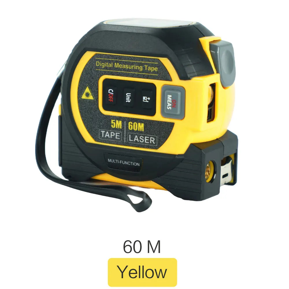 3-in-1 High Precision Laser Tape Measure - 40/60M with Data Storage 60M Yellow