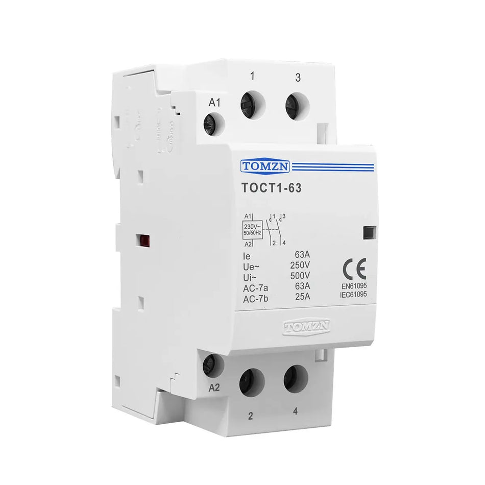 TOMZN TOCT1 2P 63A 220V/230V 50/60Hz Din Rail Household AC Modular Contactor 2NO or 2NC or 1NO 1NC by InterCyprus Trading Ltd