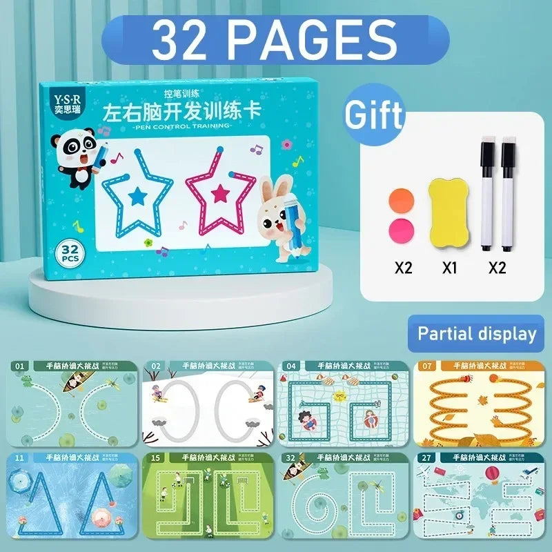 Montessori Reusable Magical Tracing Workbook for Kids - Educational Drawing &amp; Writing Practice Book D-32 Pages A