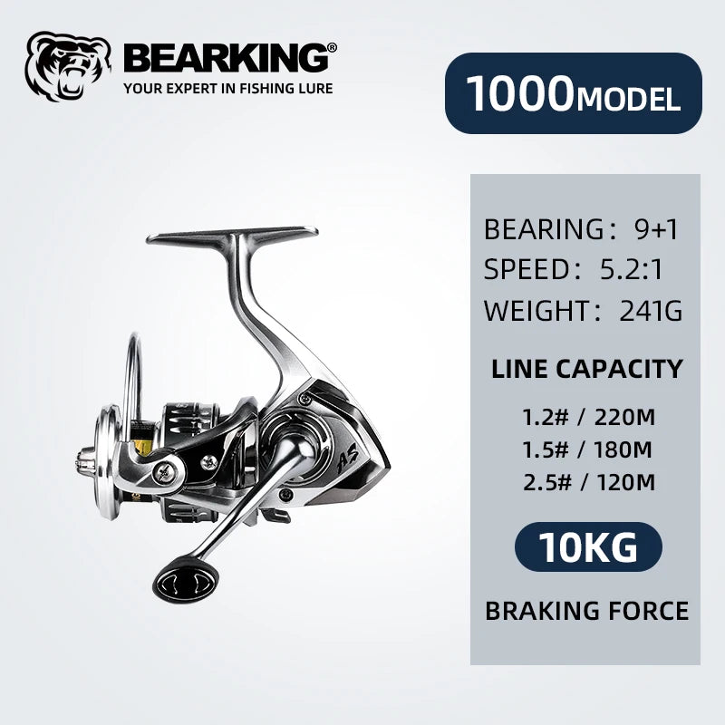 BEARKING Saltwater Fishing Reel - 1000-6000 Series, 9+1BB, 5.2:1 Gear Ratio, 10-20KG Drag, Water-Proof 1000 / 9