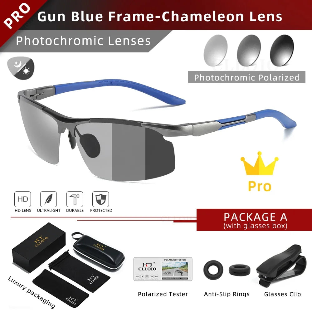 CLLOIO Photochromic Sunglasses &ndash; Polarized Anti-Glare GunBlue-Photochromic