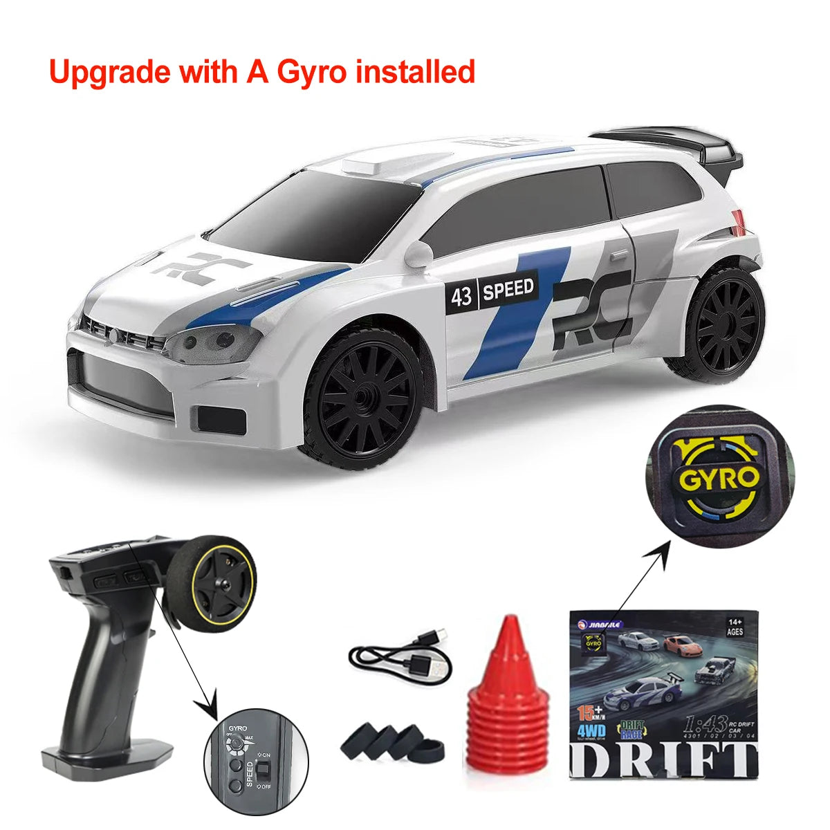 Gyro 1To43 RC Drifting Car - 4WD High Speed Drift Vehicle 4307 with gyro