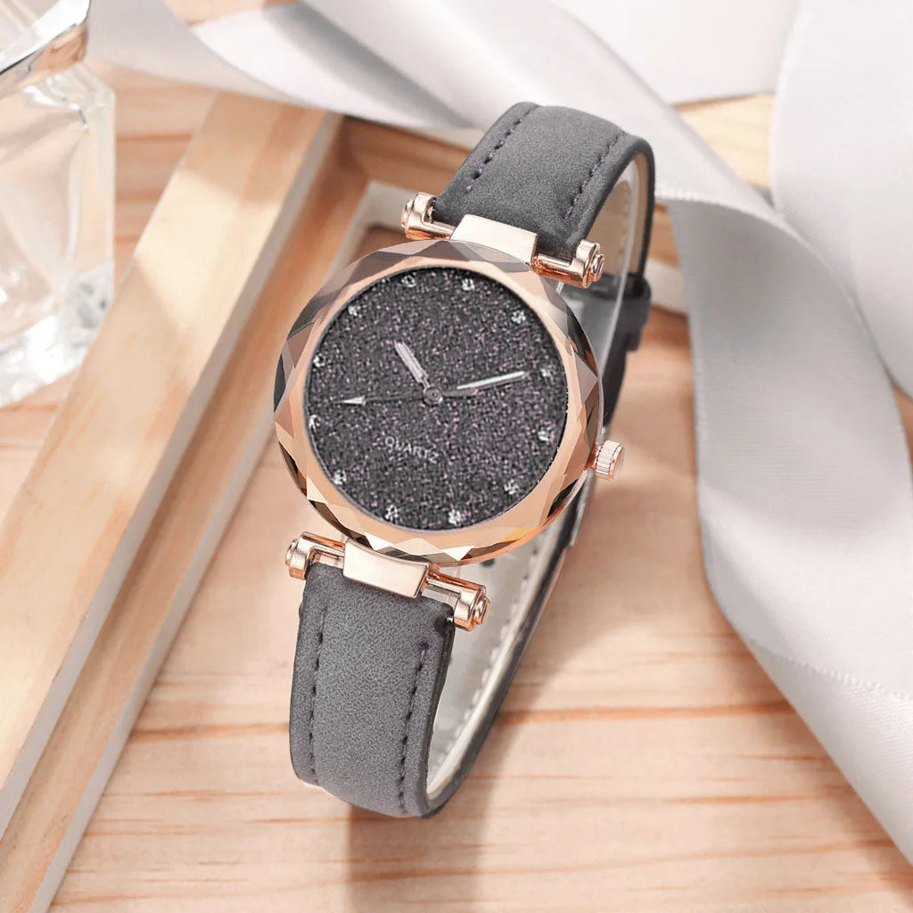 Romantic Starry Sky Leather Bracelet Watch for Women Gray