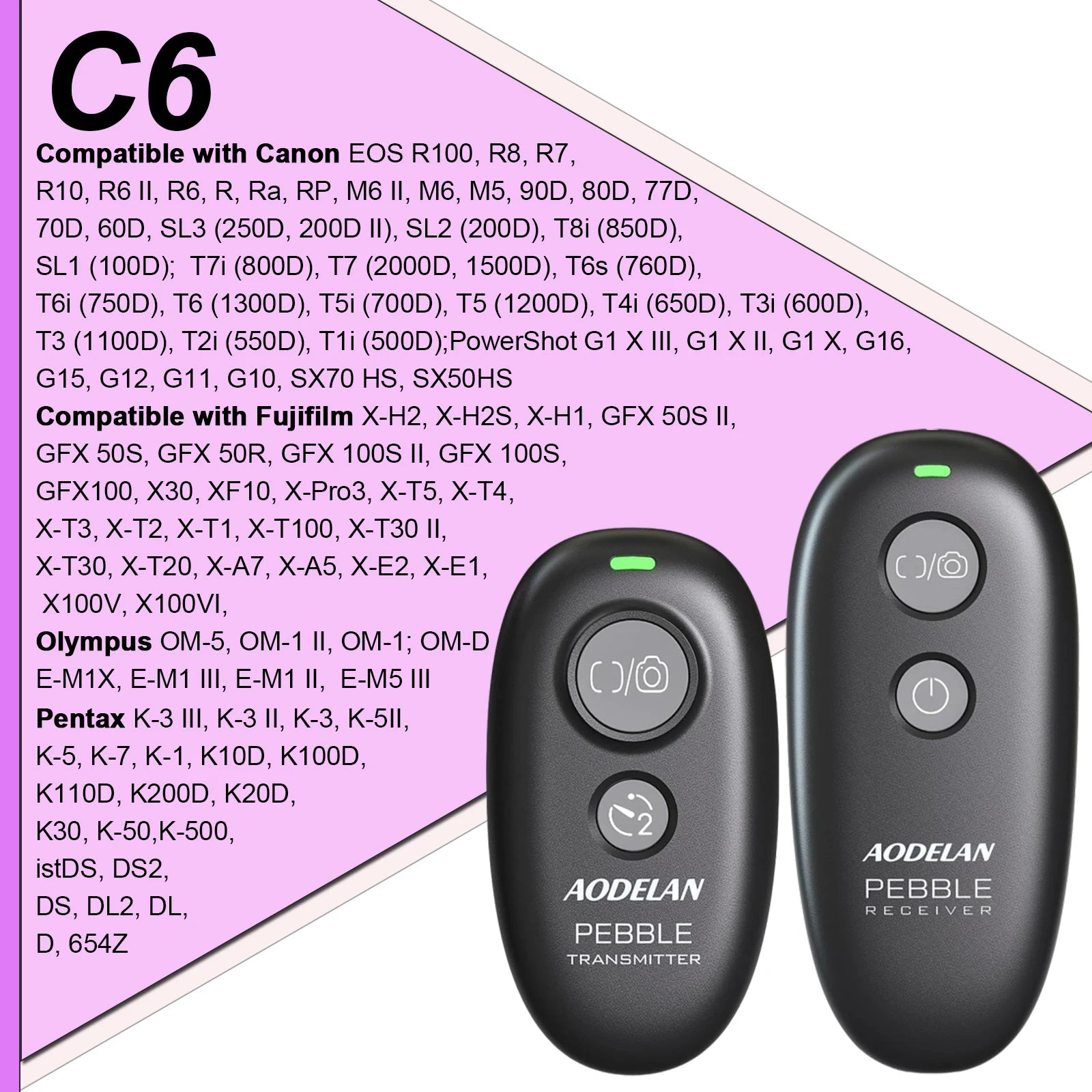 AODELAN Wireless Camera Shutter Release Remote for Canon, Sony, Nikon C6 for Canon Fujifim / CHINA