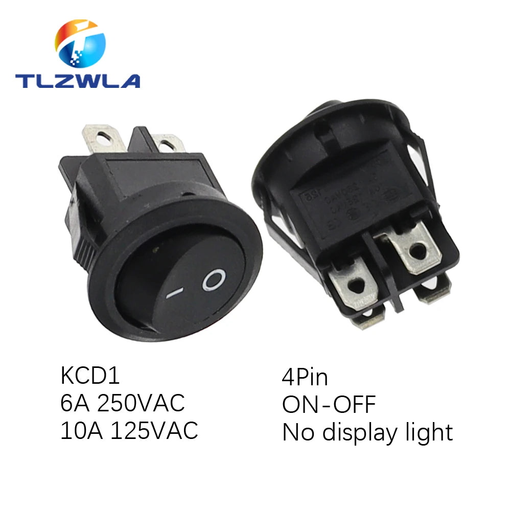 TLZWLA Round Rocker Switch &ndash; LED Illuminated Design for Versatile Usage 4Pin black ON-OFF