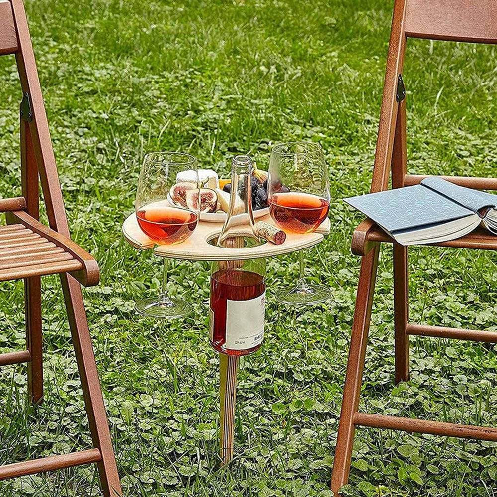 Outdoor Folding Wooden Wine Table &ndash; Wine Glass Holder