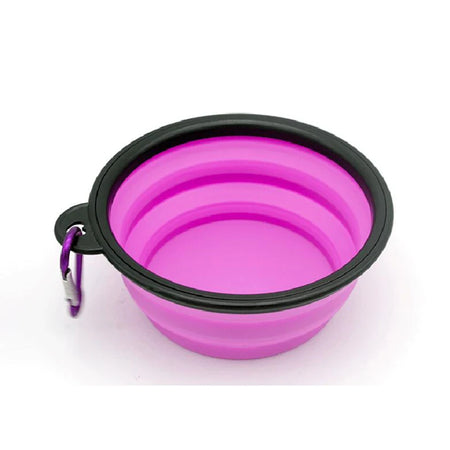 Portable Folding Silicone Dog and Cat Bowl with Carabiner Purple / 350ml