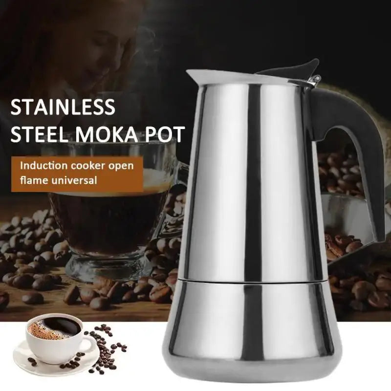 Stainless Steel Electric Moka Coffee Pot - 2/4/6/9/12 Cups