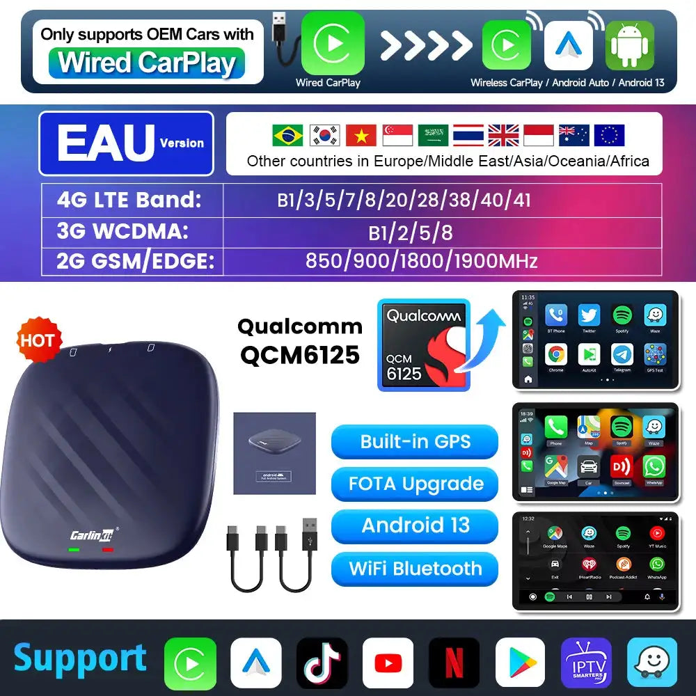 Carlinkit Plus Android 13 AI Box Wireless CarPlay Receiver EAU / 4GB 64GB