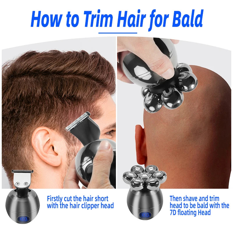 5-in-1 Waterproof Electric Head Shaver for Bald Men with Floating Cutter and Grooming Attachments