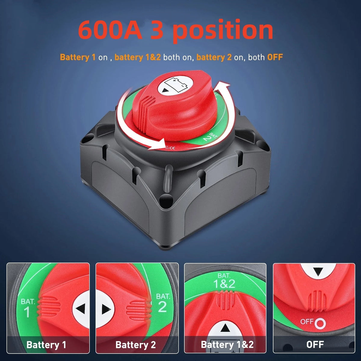 Heavy Duty Auto Battery Disconnect Switch 12V 24V 48V - Car &amp; Marine Use 3 position 600A M10 / CHINA