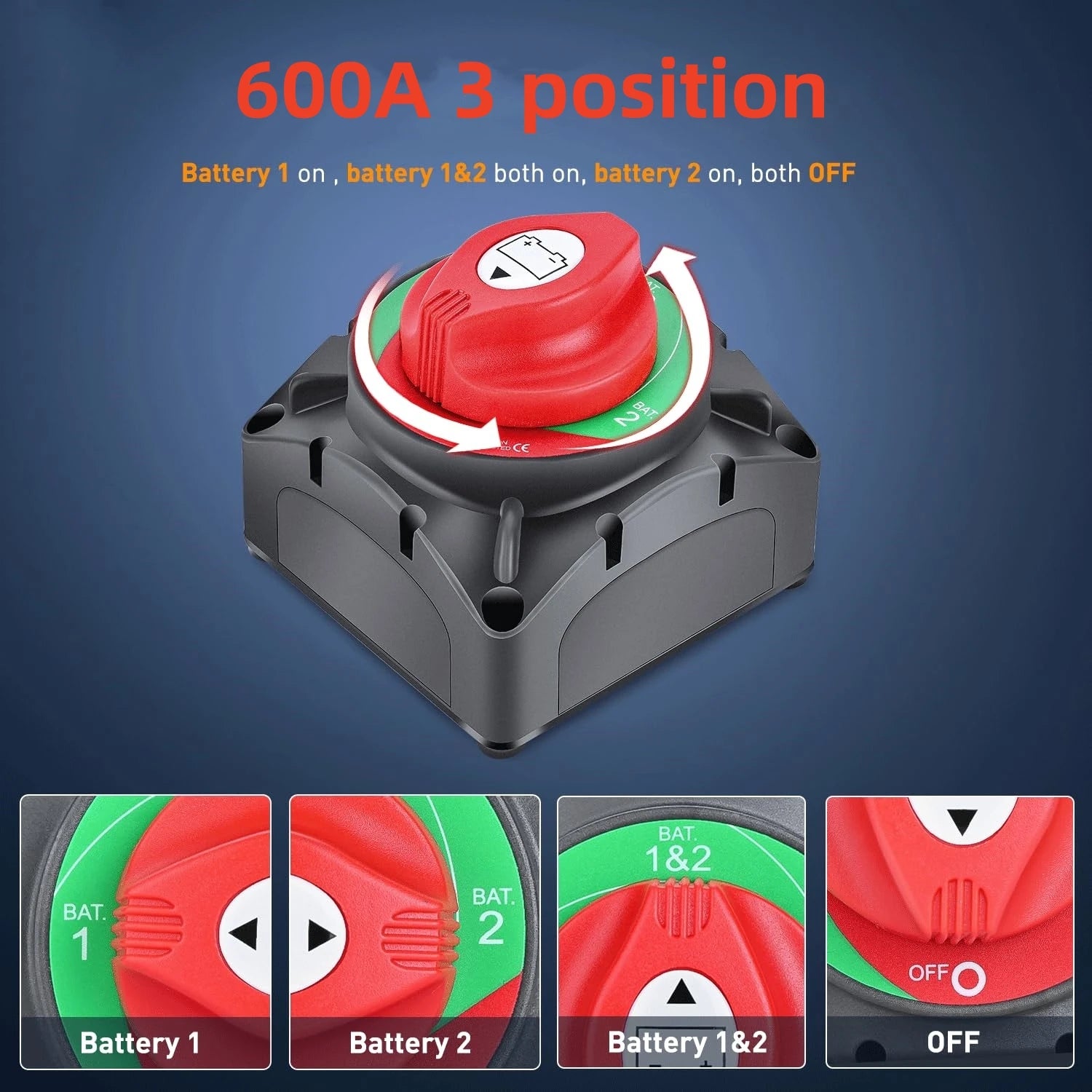 Heavy Duty Auto Battery Disconnect Switch 12V 24V 48V - Car &amp; Marine Use 3 position 600A M10 / CHINA