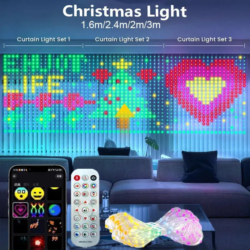 Smart LED Curtain Lights with App Control, Music Sync, Waterproof for Indoor Outdoor Party by InterCyprus Trading Ltd