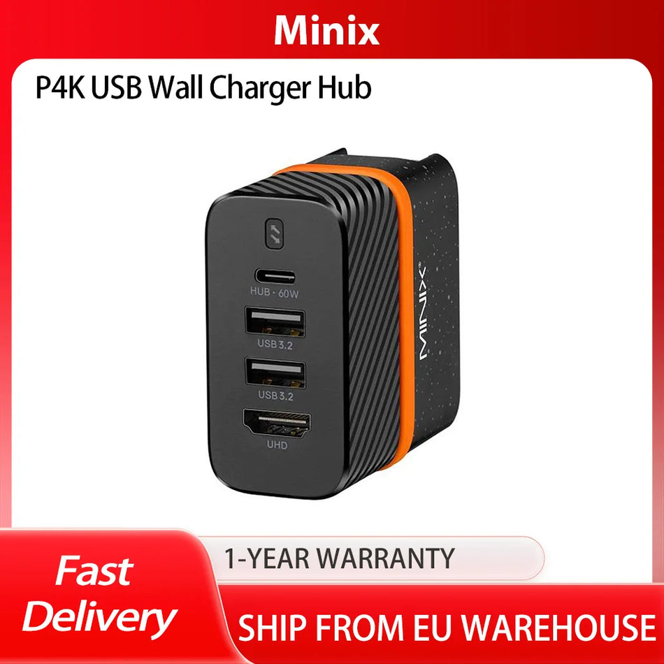 Φορτιστής Τοίχου Minix P4K με 60W PD USB-C, 2 Θύρες USB 3.2, Έξοδος 4K 30Hz, Αποθήκευση 512GB, Για Nintendo Switch