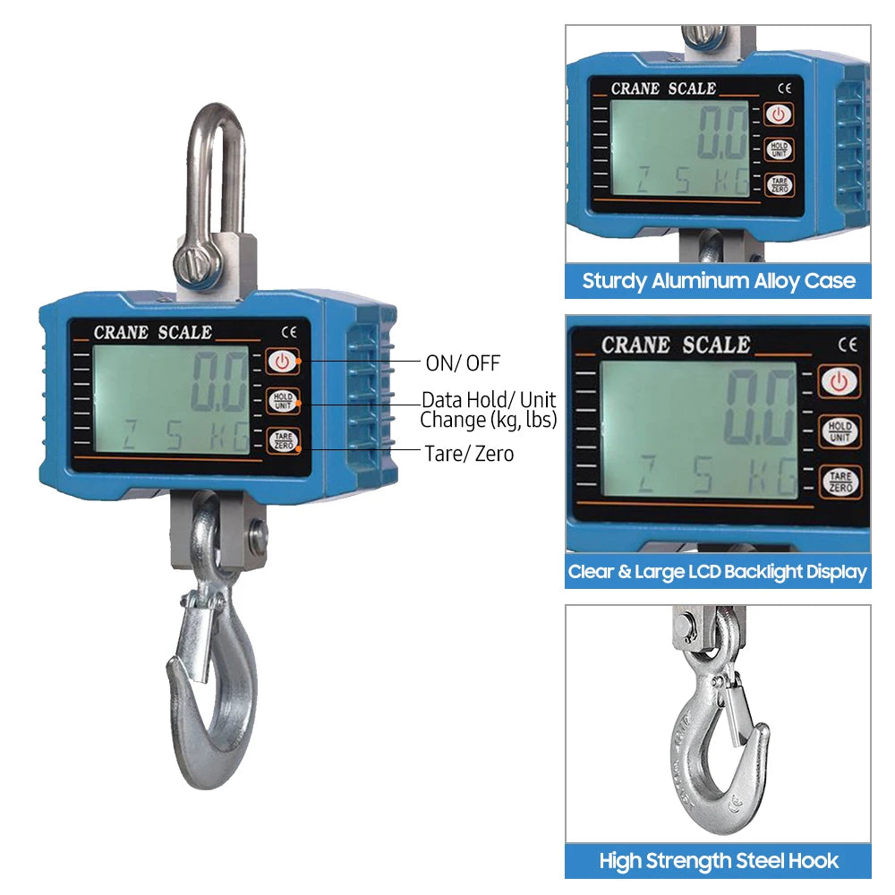 Digital Hanging Scale 1000kg Crane Scale &ndash; LCD Backlight