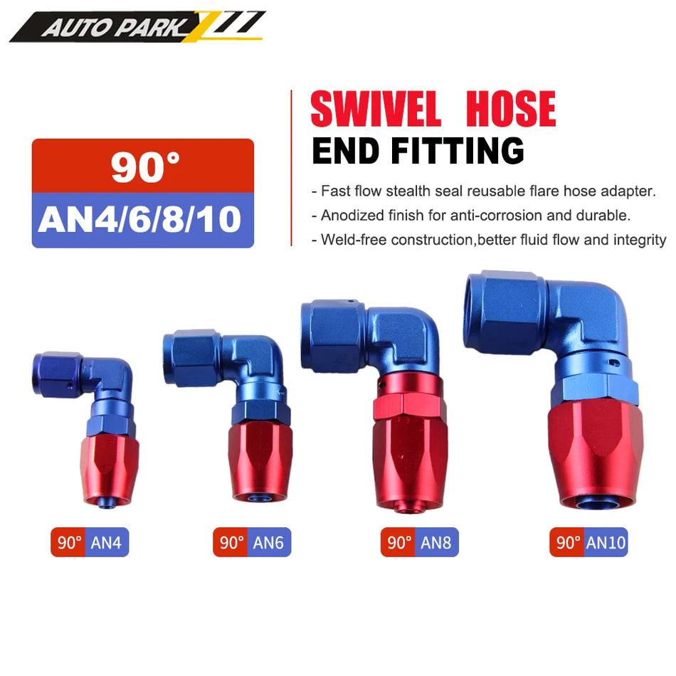 Aluminum 90 Degree Swivel Hose End Fitting AN4 6 8 10, Forged For Oil Cooler