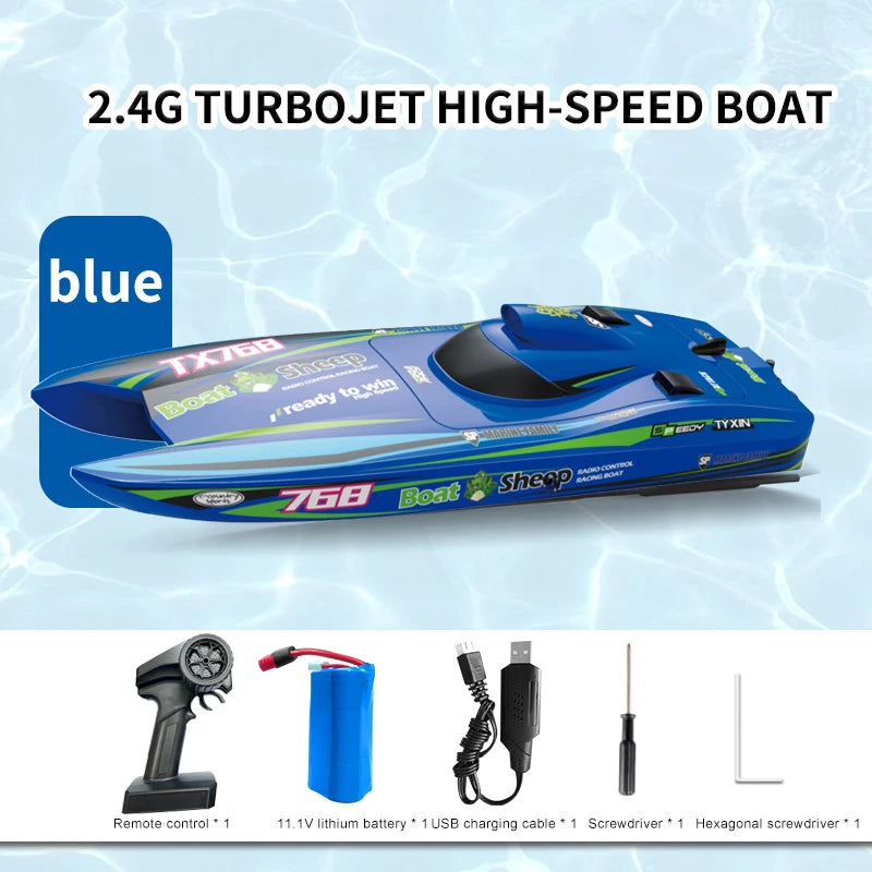 High-Speed TX768 RC Boat - 30km/h Turbojet Remote Control Watercraft for Ages 14+ Blue
