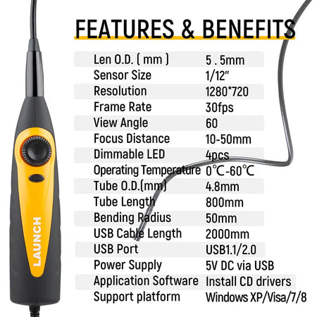 Launch VSP-600 VSP600 Inspection Camera &ndash; 7mm USB Viewing