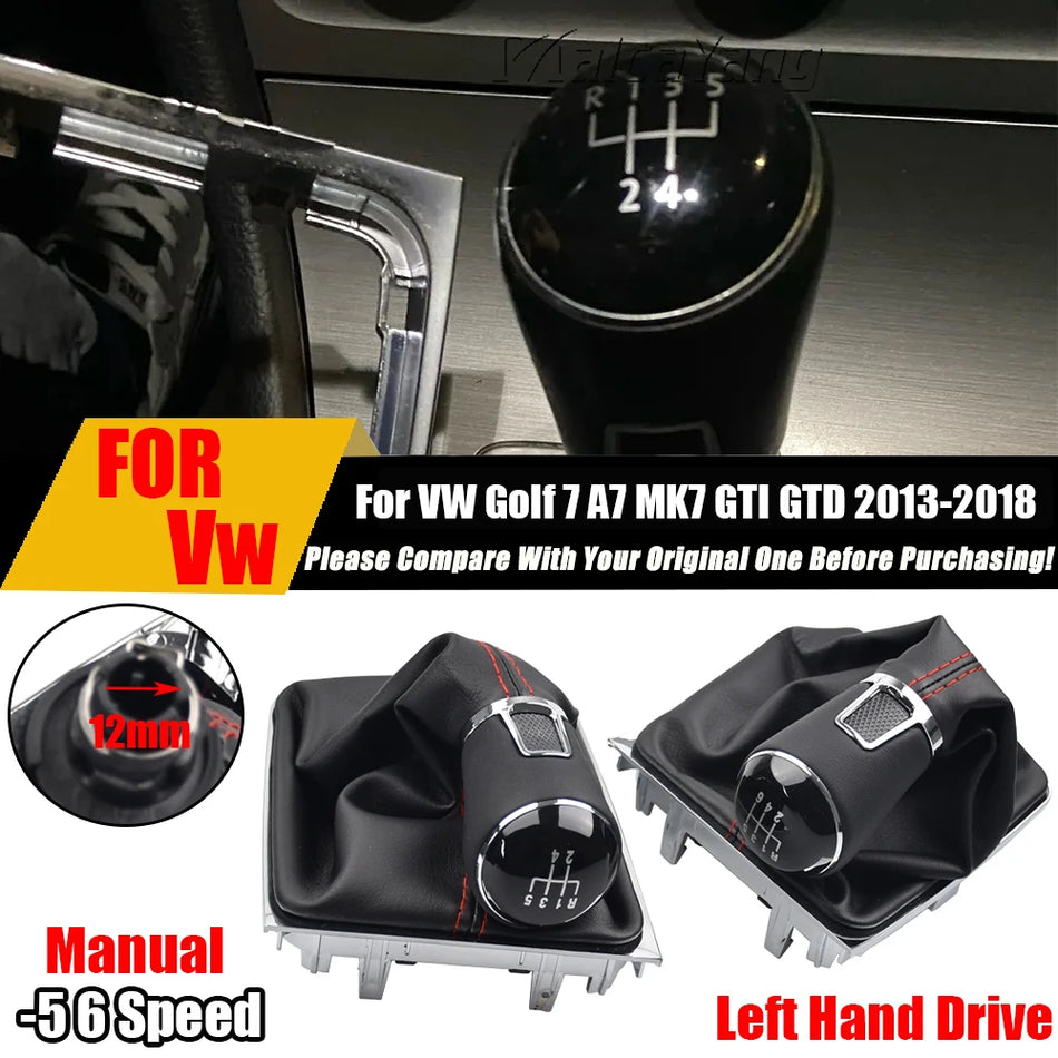 Perilla de Cambio de Marchas Manual con Funda de Cuero PU para VW Golf 7 MK7 GTI GTD