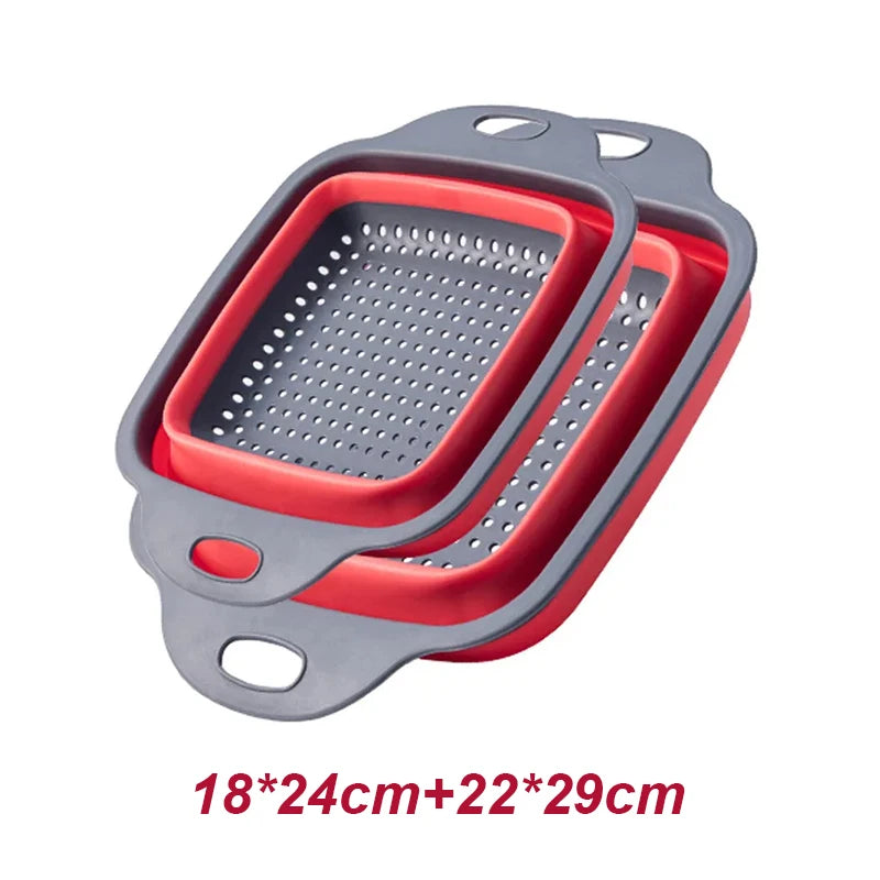 2PCS Silicone Folding Colander Kitchen Strainer - Foldable &amp; Eco-Friendly Red-Square 2PCS / 18x24cm 22x29cm