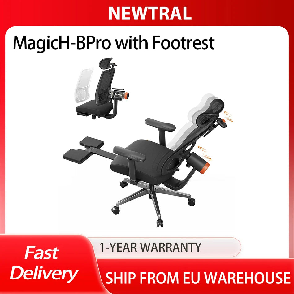 Ergonomic Office Chair With Auto Following Headrest Footrest Mesh Back Steel Base Height Adjustable
