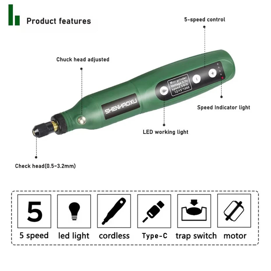 5-Speed Cordless Engraving &amp; Drilling Tool with Battery and Accessories