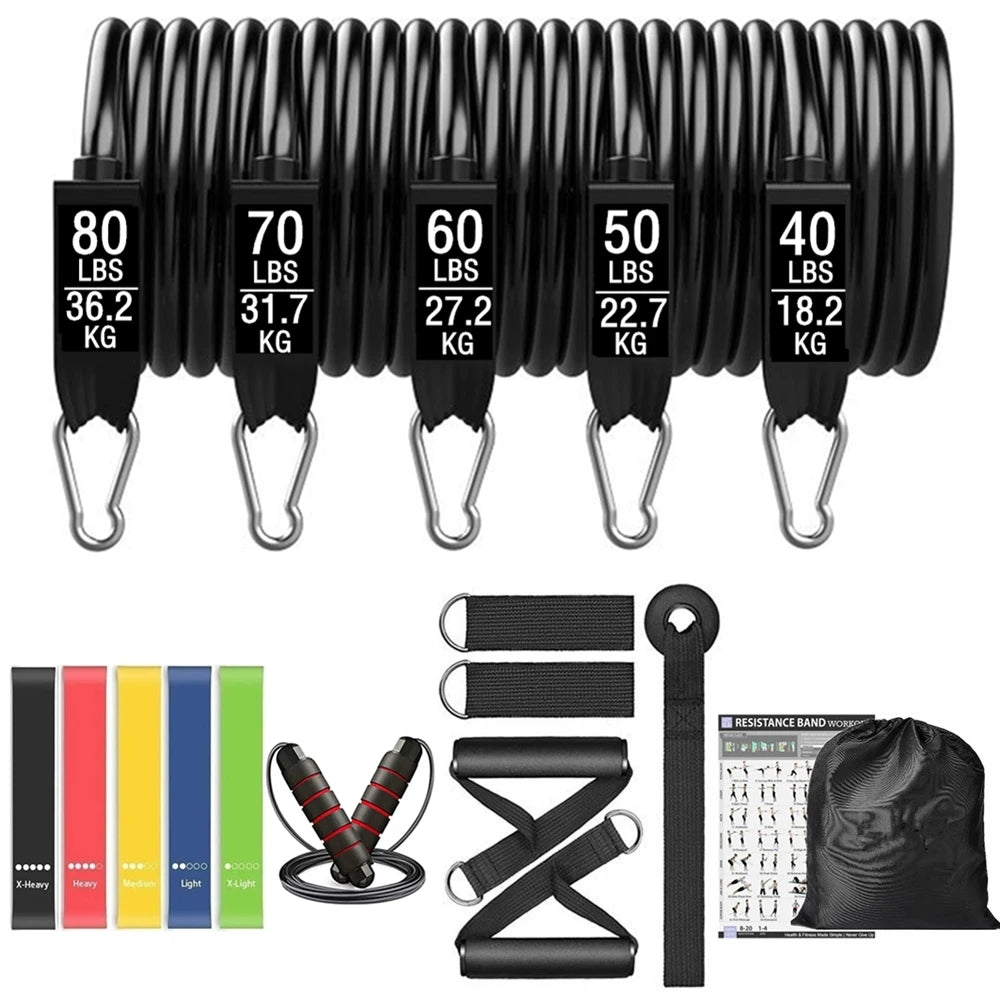 Workout Bar Fitness Resistance Bands Set &ndash; Versatile At Home 300lbs-18pcs