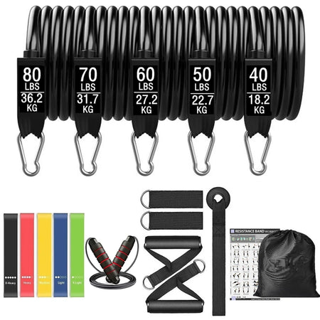 Workout Bar Fitness Resistance Bands Set &ndash; Versatile At Home 300lbs-18pcs