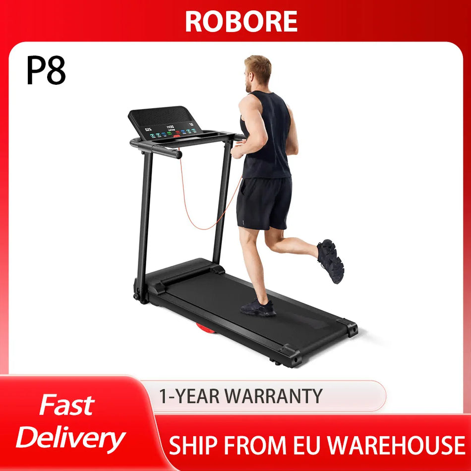 ROBORE P8 Skládací Běžecký Pás 12 KMH s Senzorem Tepové Frekvence, 136kg Kapacita, 12 Vestavěných Programů pro Domácnost