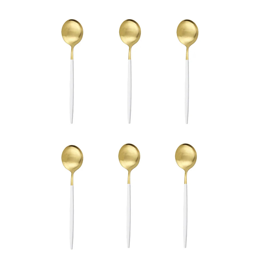 Matte Stainless Steel Teaspoon Set &ndash; Elegant Design for Desserts and Coffee 6Pcs White Gold