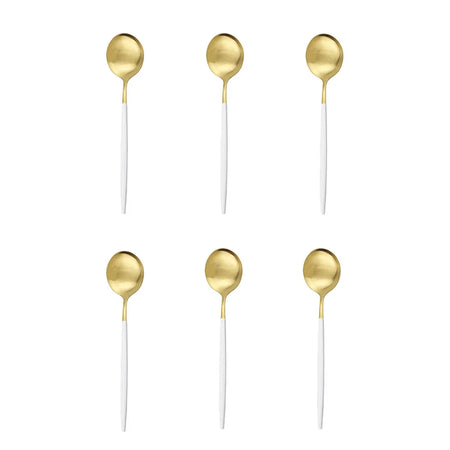Matte Stainless Steel Teaspoon Set &ndash; Elegant Design for Desserts and Coffee 6Pcs White Gold