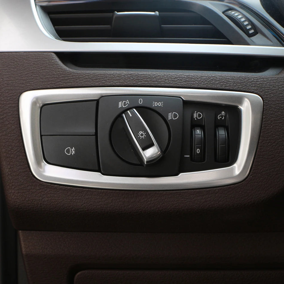 BMW X1 X2 Headlight Switch Frame Cover, Silver ABS Stainless Steel