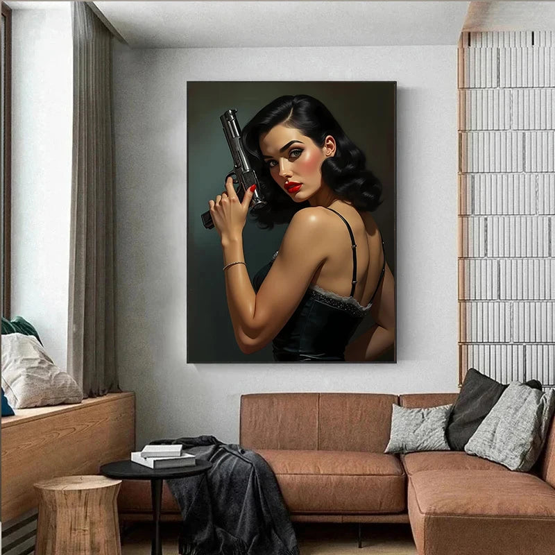 Sexy Woman with Wine Pop Art Canvas Painting | Vintage Wall Decor