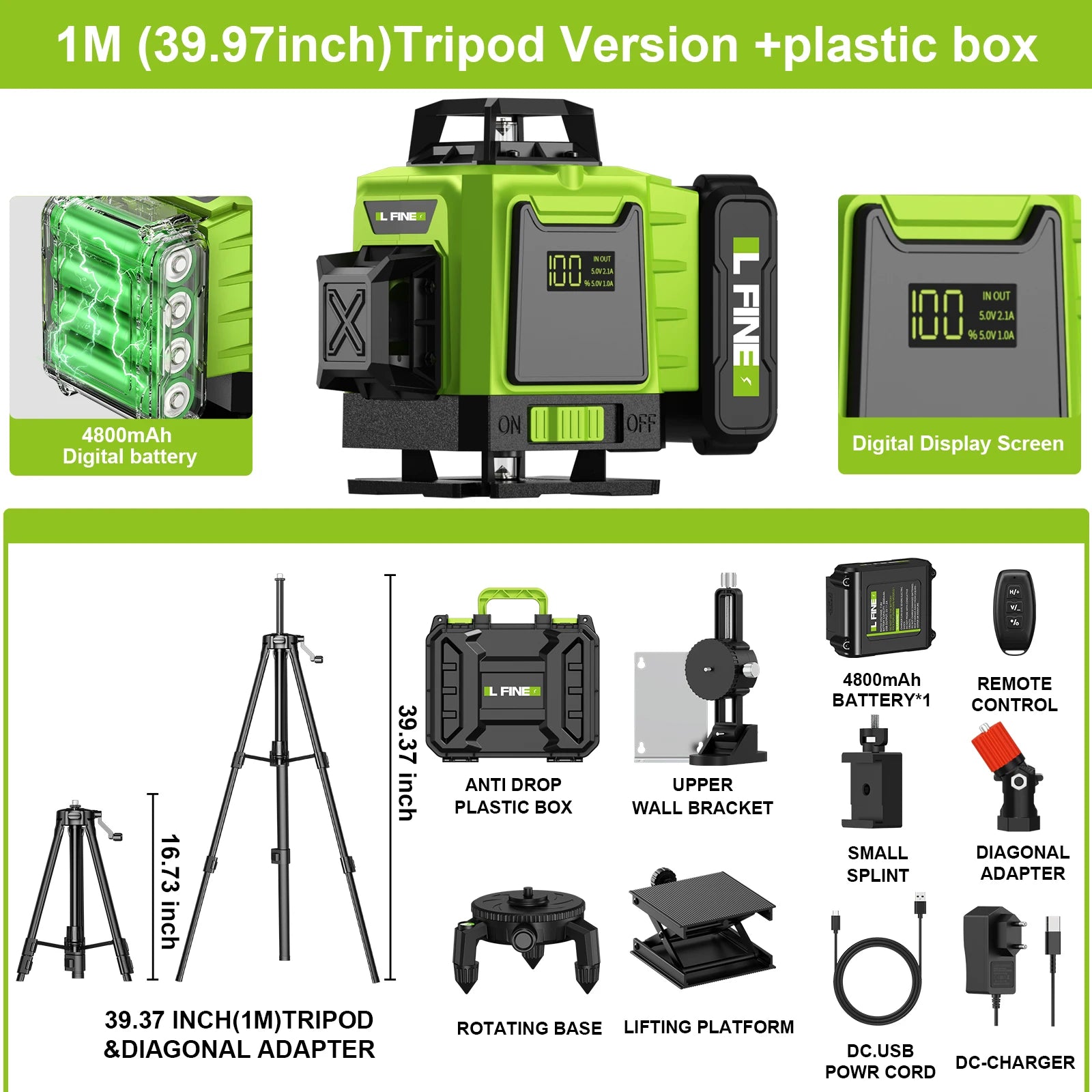 Lfine 4D 16 Lines 360 Degree Self Leveling Laser &ndash; Tripod 1M Tripod Full Ver