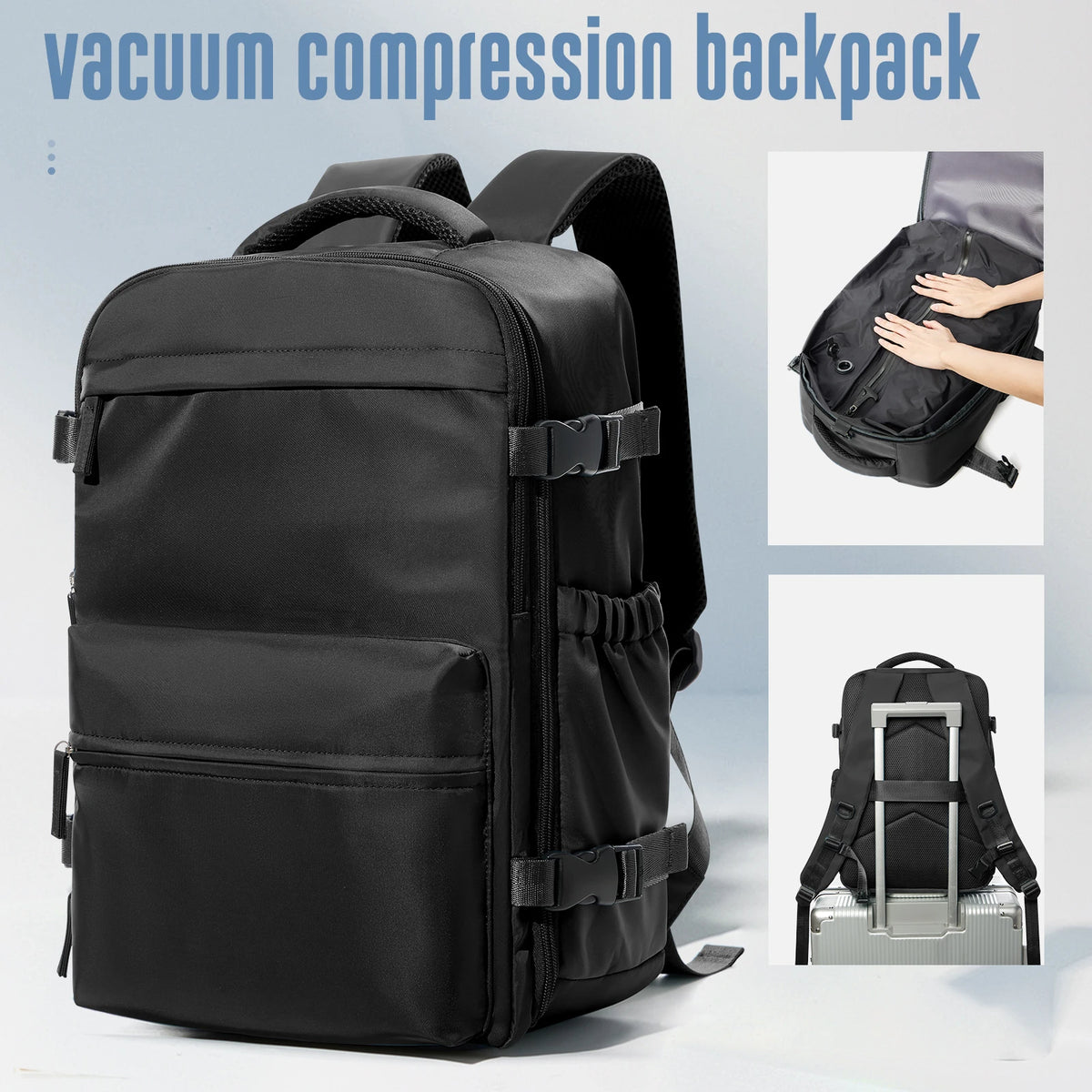 Vacuum Backpack Travel Bag &ndash; Large Capacity Expandable Black